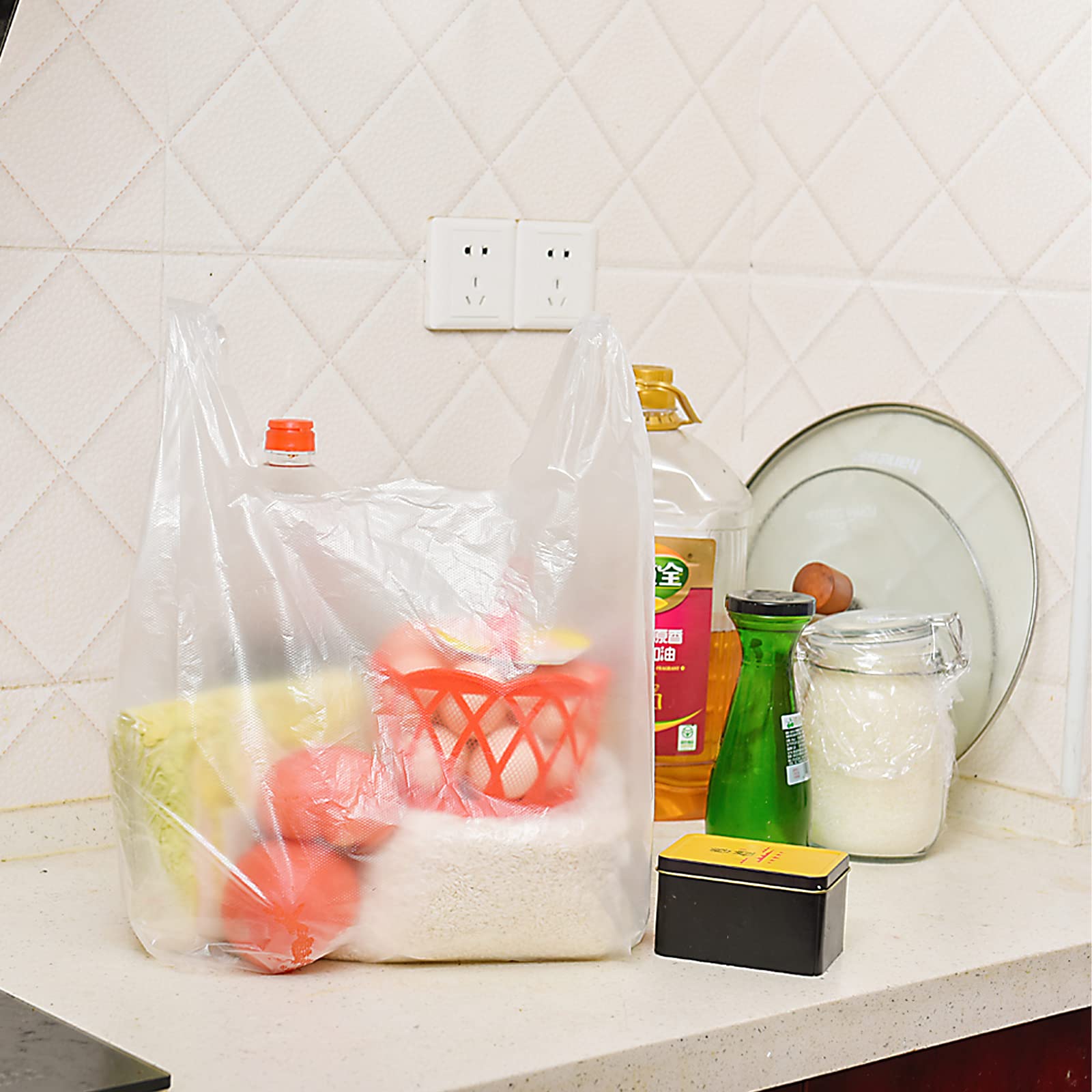 T Shirt Bags Plastic Grocery Bags with Handles for Merchandise and Supermarket, Bolsas De Plastico Para Negocio, 12 x 20 Inch (White, 200Pcs) - Available at All In One Marketplace Canada