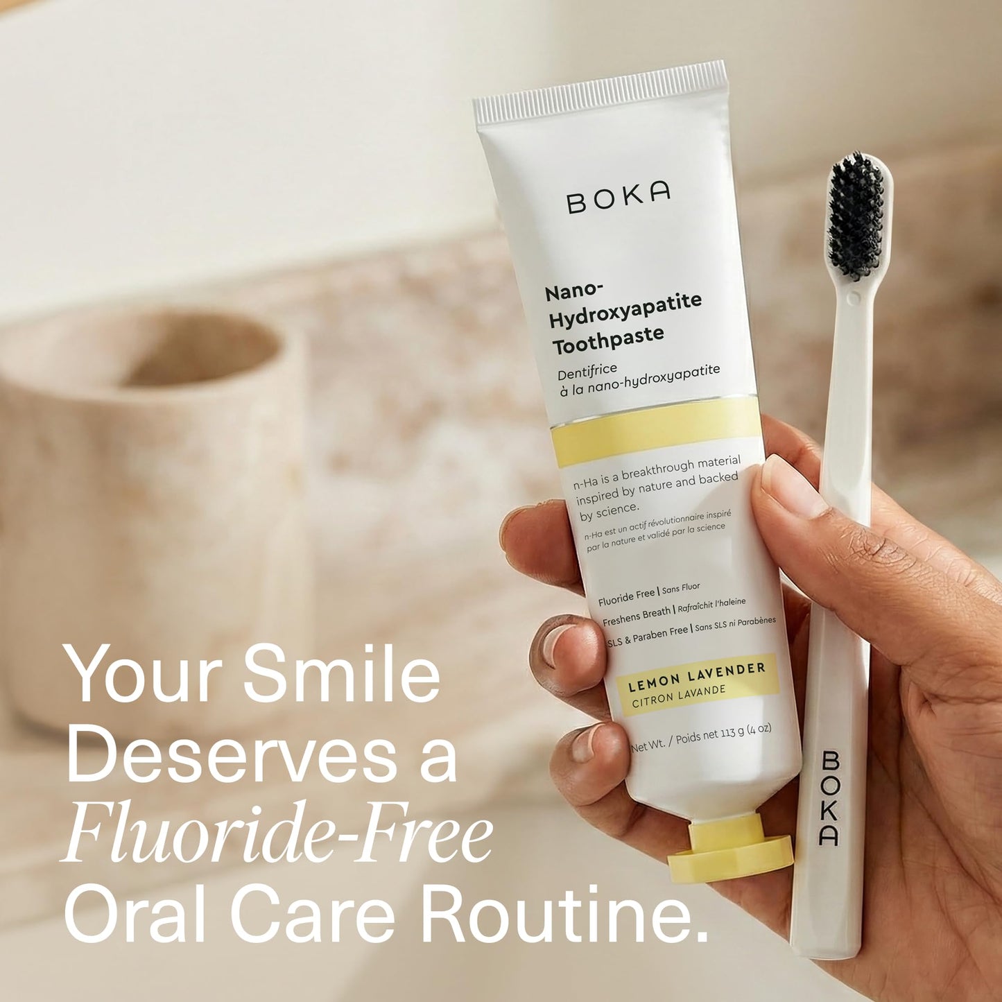 Boka Fluoride Free Toothpaste, Nano Hydroxyapatite Toothpaste, Appropriate for Sensitive Teeth - for Adult Oral Care - Lemon Lavender Flavor, 4 Fl Oz (113g) 1Pk