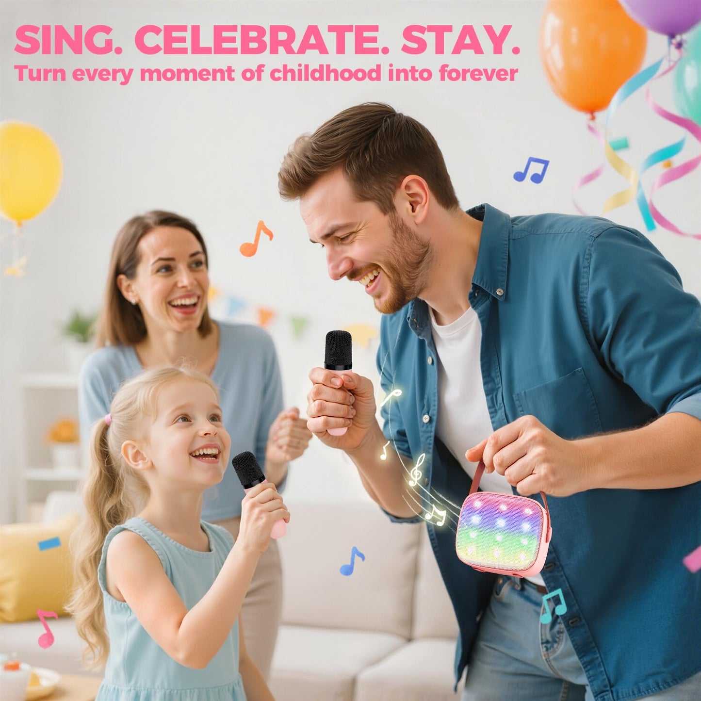 YLL Mini Karaoke Machine for Kids Adults, Bluetooth Speaker with 2 Wireless Microphones, TOP Christmas Birthday Gifts Toys for Girls Ages 3, 4, 5, 6, 7, 8, 9,10,11,12+ Years Old Toddler(Pinkcolor)
