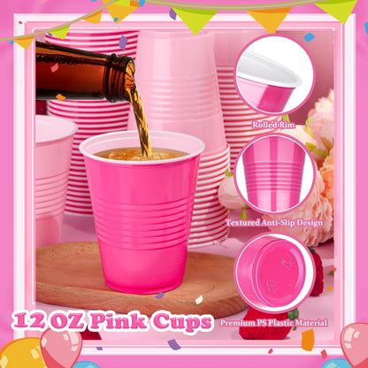 100 Pack 12oz Pink Plastic Party Cups in Light and Hot Pink 🍁 All In One Marketplace Canada