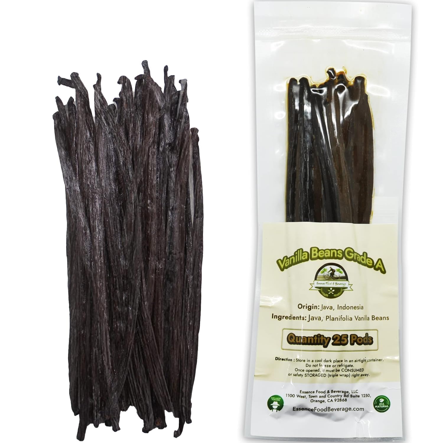 25 Grade A Vanilla Beans - Indonesian Planifolia, 6-8 Inches, Fresh & Plump for Extract & Baking