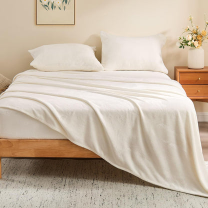BEDELITE Flannel Sheets King Size Bed Set, White, 4 Pieces 🍁 All In One Marketplace Canada