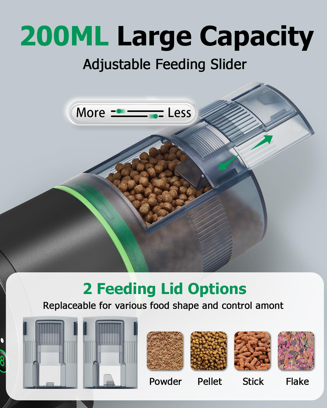 Papettly Automatic Fish Feeder for Aquarium - Battery Operated Auto Fish Food Dispenser for Fish Tank, 200ml Auto Timer Aquarium Tank Turtle Feeder, with 2 AAA Batteries and Fish Feeder Ring