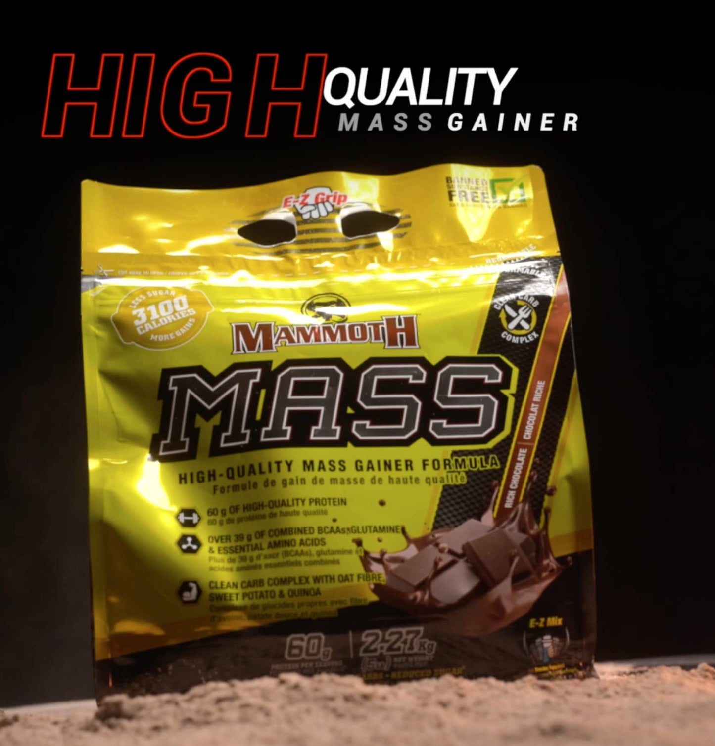 MAMMOTH MASS Weight Gainer Protein Powder - High Calorie Muscle Building Shake, Vanilla, 15 lb