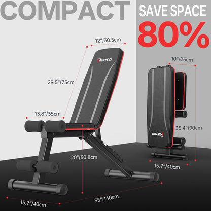 PASYOU Adjustable Weight Bench Full Body Workout Multi-Purpose Foldable Incline Decline Exercise Workout Bench for Home Gym - Available at All In One Marketplace Canada
