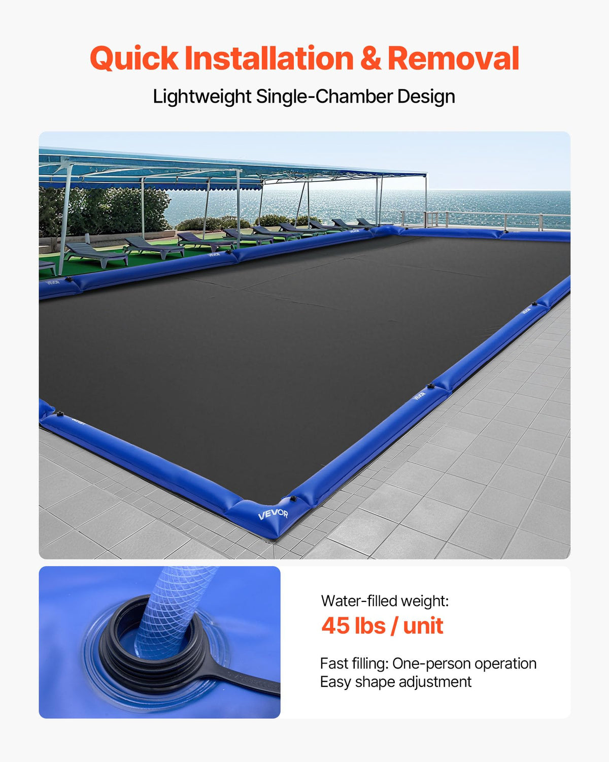 VEVOR Pool Cover Water Bags Set, 6 Packs 8 Ft Single Chamber Pool Cover Water Bags & 4 Corner Tubes, 0.4mm Thick PVC Bag Weights with Leakproof Valve, for Winter Inground Swimming-Pool Covers 🍁 All In One Marketplace Canada