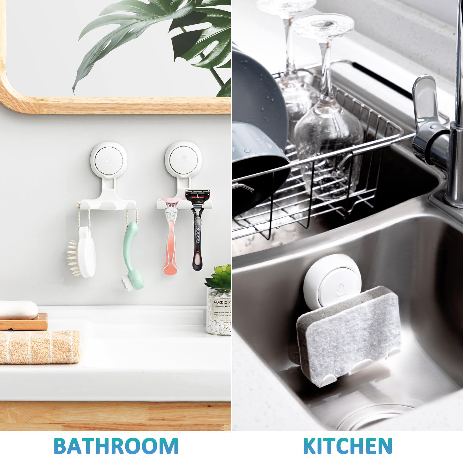 TAILI Shower Razor Holder Suction Cup, Vacuum Hanger Door Hooks for Shower Wall Towel Loofah Sponge Bathroom, Removable Waterproof, White, 2 Pack - Available at All In One Marketplace Canada