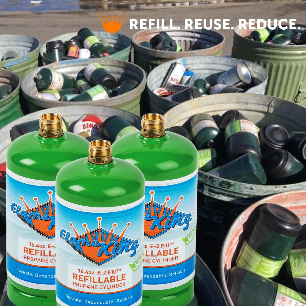 Flame King Refillable 1LB Empty Propane Cylinder Tank - Reusable - Safe and Legal Refill Option - DOT Compliant-16.4 oz (2-Pack), Green (YSN164-2) Flame King