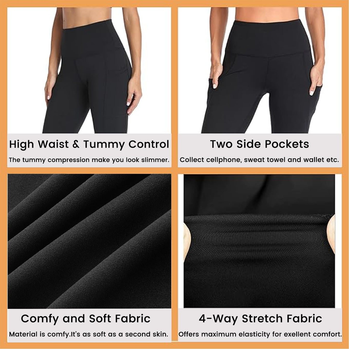 Gayhay Leggings with Pockets for Women - High Waisted Tummy Control Soft Compression Yoga Pants for Workout Running Gym - Available at All In One Marketplace Canada