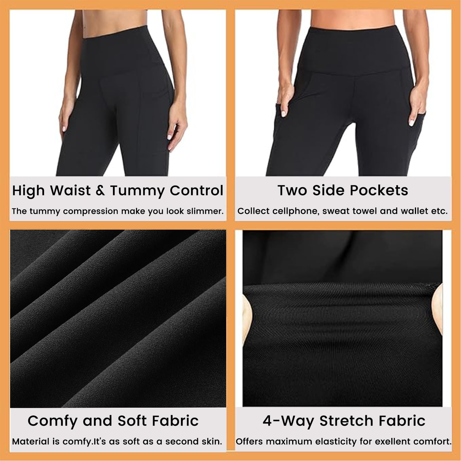 Gayhay Leggings with Pockets for Women - High Waisted Tummy Control Soft Compression Yoga Pants for Workout Running Gym - Available at All In One Marketplace Canada