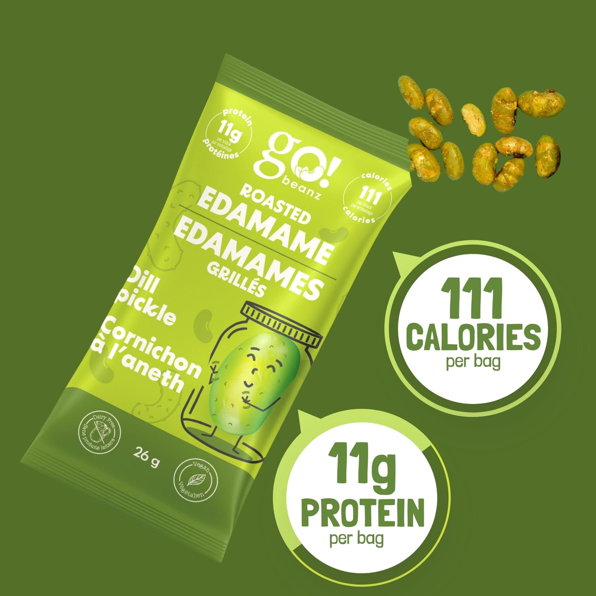 GoBeanz Crunchy Roasted Edamame, Tasty Dill Pickle High Protein Healthy Snack, For Adults & Kids, 20 Single Serve Packs, Low calorie, Low Sugar Plant Based, Salty Snacks