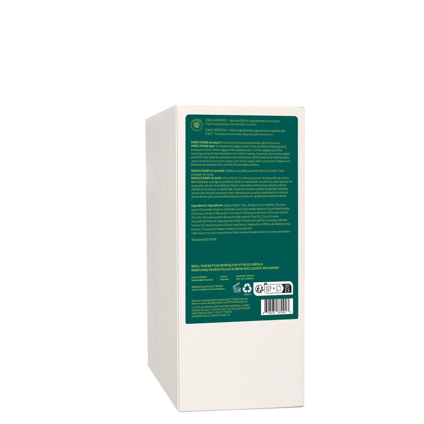 ATTITUDE Hand Soap with Essential Oils, Made in Canada, EWG Verified, Plant and Mineral-Based Ingredients, Vegan Personal Care Products, Bulk Refill, Bergamot and Ylang Ylang, 2 L 🍁 All In One Marketplace Canada