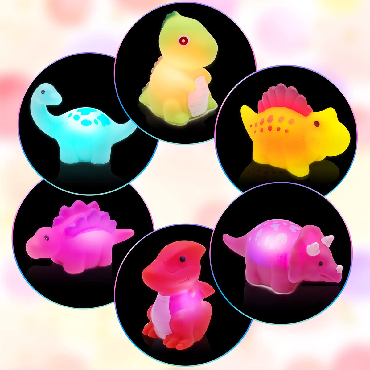 Light-Up Dinosaur Bath Toys - 6 Pack Baby Bath Toys Baby Bathtub Shower Floating Swimming Pool Toy with Colourful Flashes Light for Toddlers Kids Gifts in Birthday Christmas Bathroom 🍁 All In One Marketplace Canada
