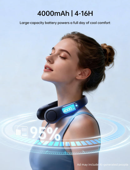 JISULIFE Portable Neck Fan, Hands Free Bladeless Fan, 4000 mAh Battery Operated Wearable Personal Fan, Leafless, Rechargeable, Headphone Design,5 Speeds Gifts for Women Men- Dark Blue
