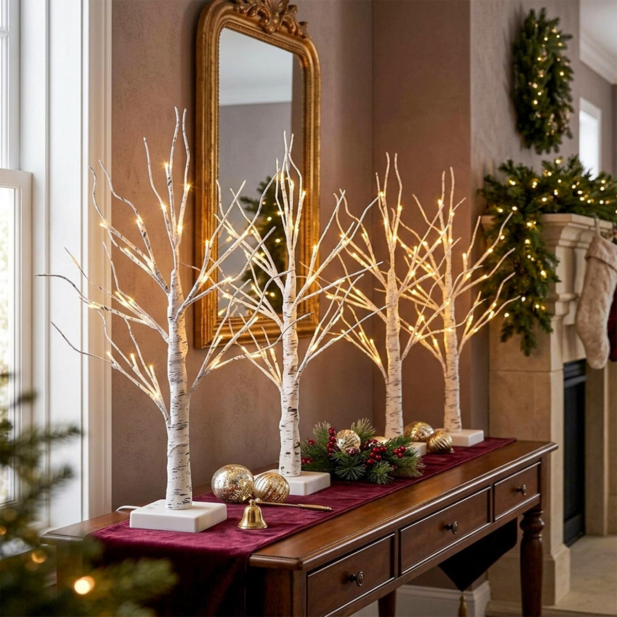 EAMBRITE Christmas Decorations, 4 Pack 2 FT Lighted Birch Tree, Christmas Tree Battery Operated with Timer, Gift Holder Tabletop Centerpiece for Home Decor 🍁 All In One Marketplace Canada