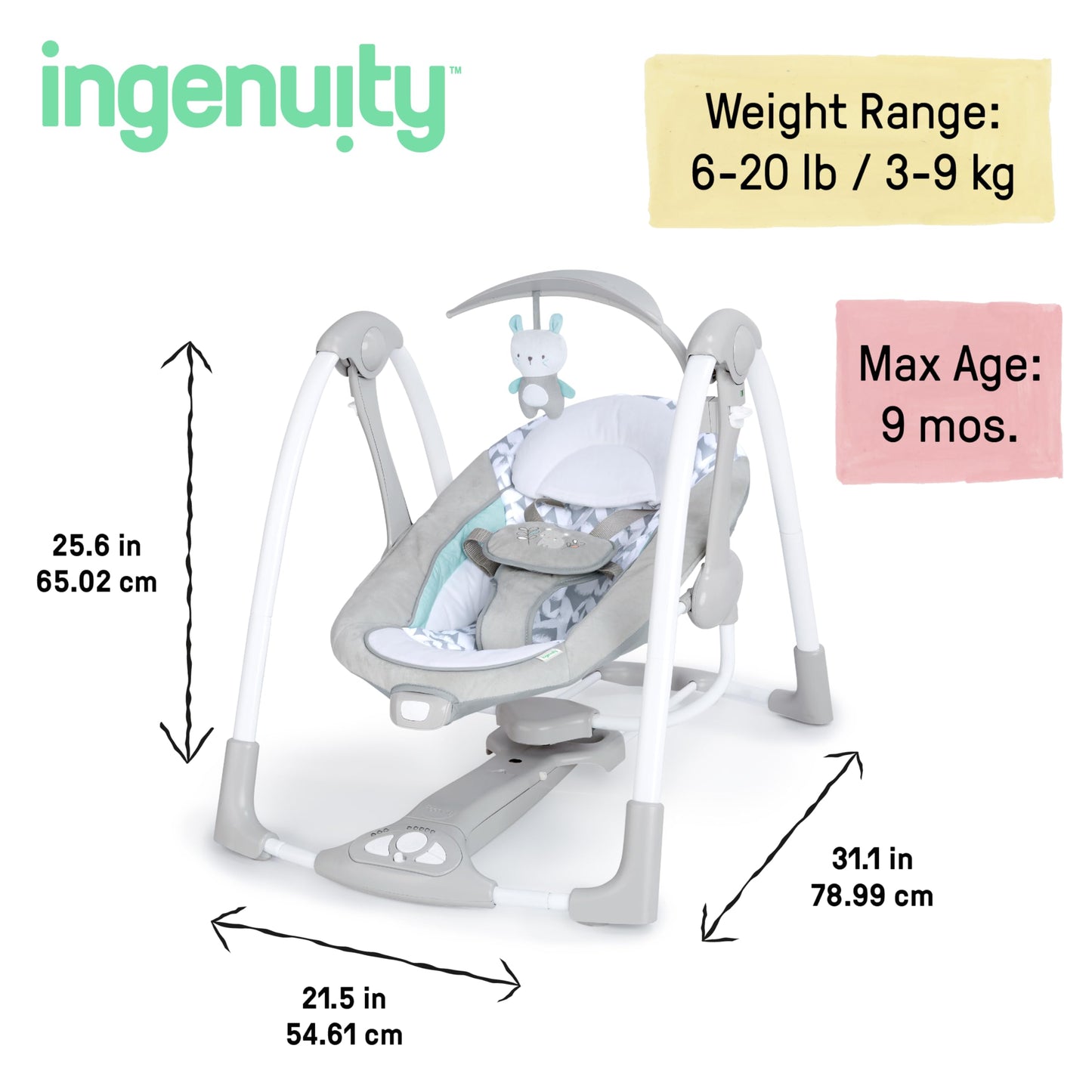 Ingenuity ConvertMe 2-in-1 Compact Portable Automatic Baby Swing & Infant Seat, Battery-Powered Vibrations, Nature Sounds, 0-9 Months 6-20 lbs (Raylan) 🍁 All In One Marketplace Canada