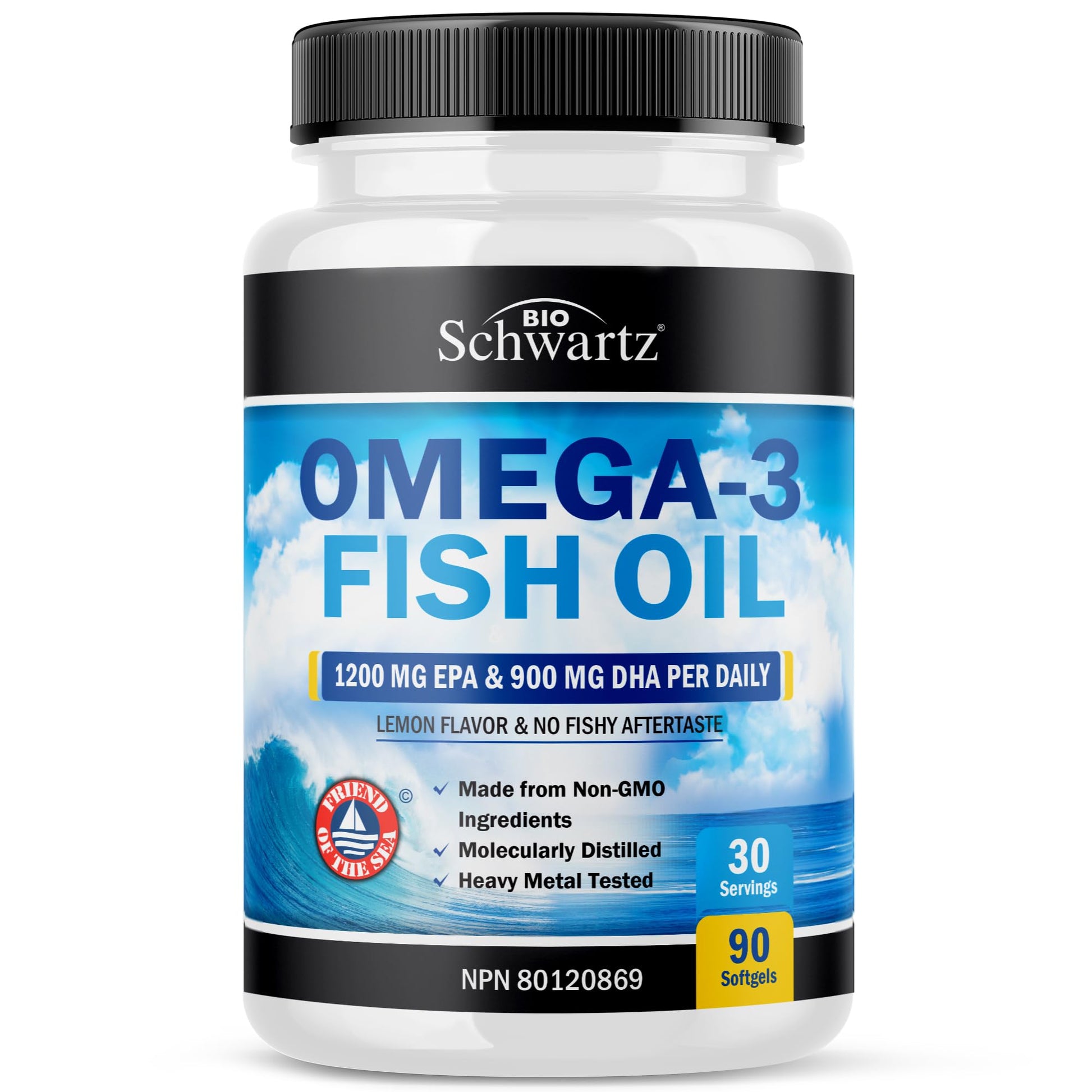 Fish Oil Omega 3 EPA & DHA 2250 mg | Burpless Lemon Flavor Triple Strength Supplement with Fatty Acids from Wild Icelandic Fish | Supports Joint, Eyes, Brain & Skin Health | Non GMO | 90 Softgels - Available at All In One Marketplace Canada