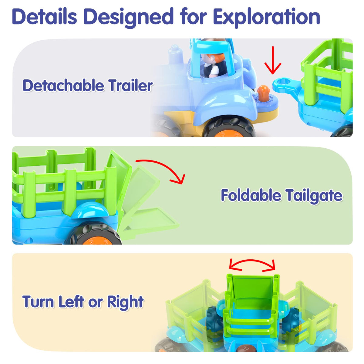 HOLA Toys for 1 2 Year Old Boys Birthday Gifts - 4 PCS Push and Go Trucks, 4WD Friction Power Car Toddler Toys Early Educational Baby Toy 12-18 Months Christmas Easter Stocking Stuffers 🍁 All In One Marketplace Canada