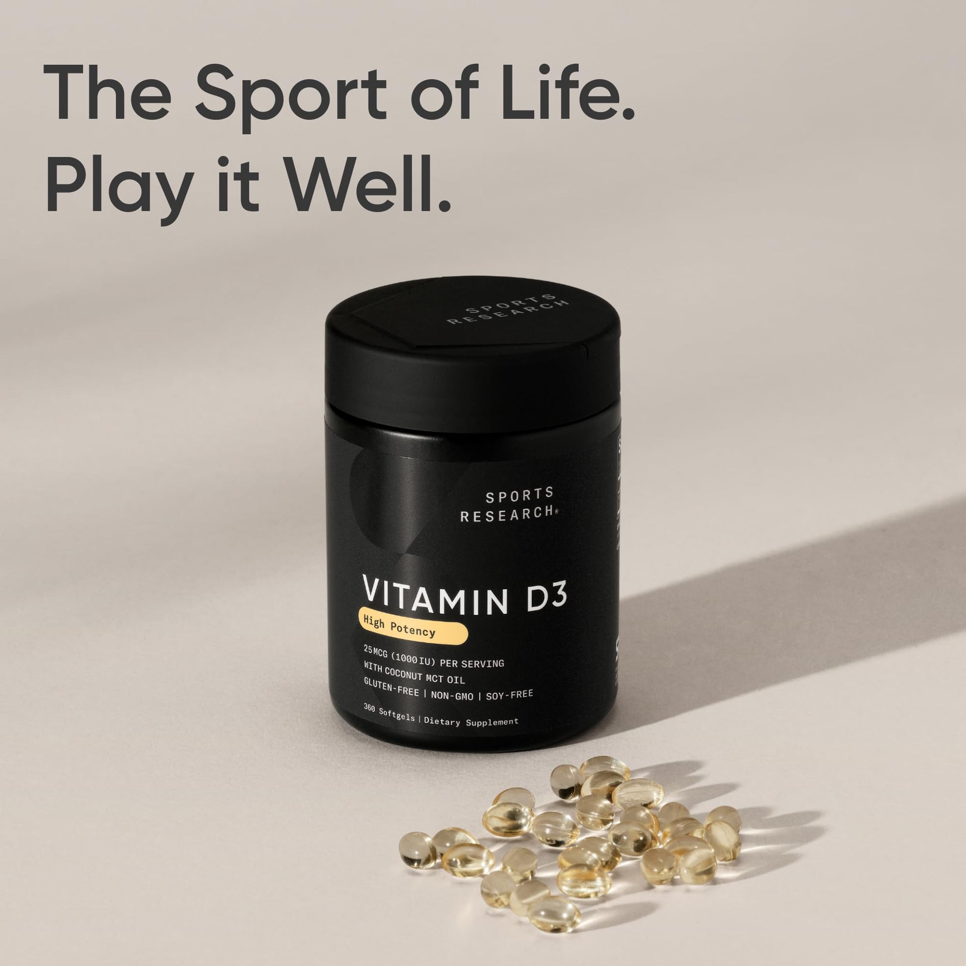 Sports Research® Vitamin D3 2500 IU with Coconut MCT Oil - High Potency Vitamin D Supplement for Immune & Bone Support - Non-GMO Verified, Gluten & Soy Free – 62.5mcg, 360 Liquid Softgels