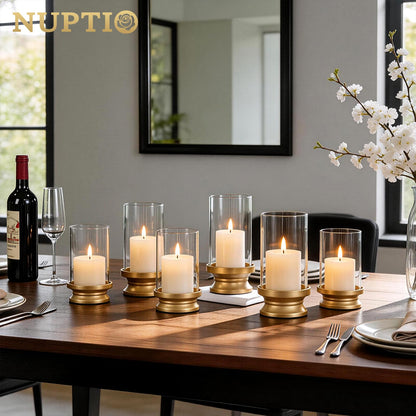 NUPTIO Hurricane Glass Candle Holders for Pillar - Matte Gold - Set of 2 🍁 All In One Marketplace Canada