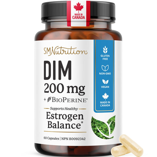 DIM Supplement 200 mg | Estrogen Balance for Women & Men | Hormonal Acne, Hormone Balance, PMS, Bloating, Antioxidant & Menopause Supplements for Women | Canadian Made, Vegan Diindolylmethane | 60 Ct - Available at All In One Marketplace Canada