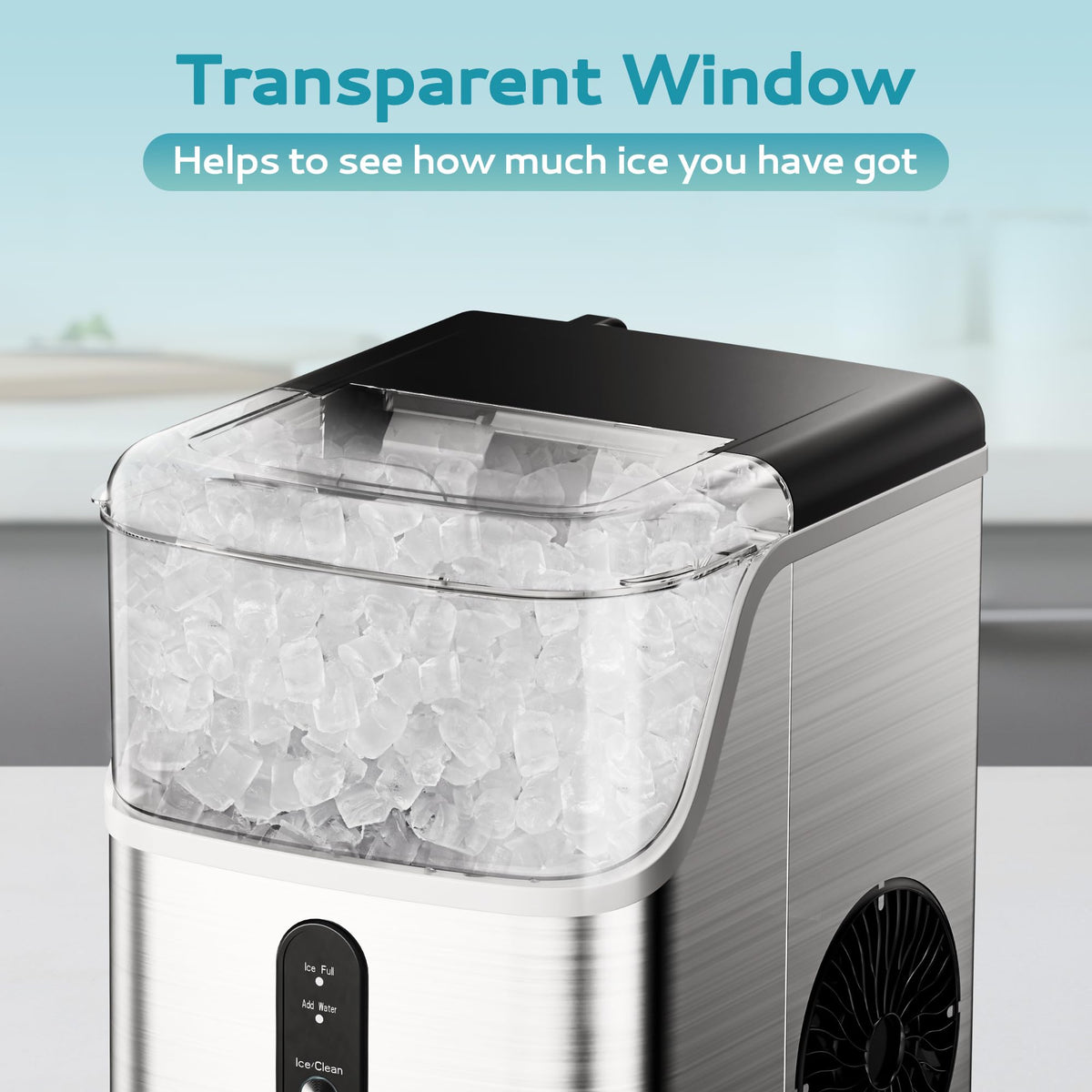 EUHOMY Nugget Ice Makers Countertop, Pebble Ice Maker Machine with 35lbs/24H Soft Ice, Self-Cleaning Sonic Ice Maker with Ice Scoop&Basket for Home/Kitchen/Office(Stainless Steels)