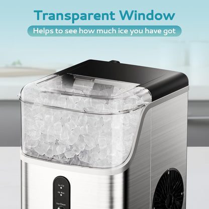 EUHOMY Nugget Ice Makers Countertop, Pebble Ice Maker Machine with 35lbs/24H Soft Ice, Self-Cleaning Sonic Ice Maker with Ice Scoop&Basket for Home/Kitchen/Office(Stainless Steels)