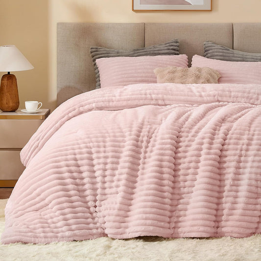 BEDELITE Fleece Queen Comforter Set, Soft Fluffy Bedding Set, Pink 🍁 All In One Marketplace Canada