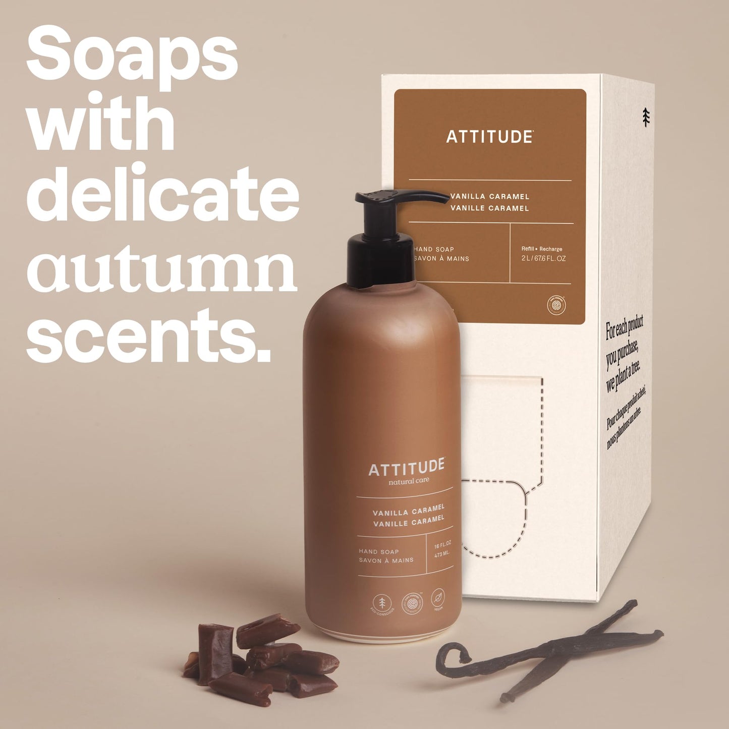 ATTITUDE Liquid Hand Soap Refill, EWG Verified, Made in Canada, Plant and Mineral-Based, Vegan Personal Care Products, Vanilla Caramel Scent, 2 L 🍁 All In One Marketplace Canada