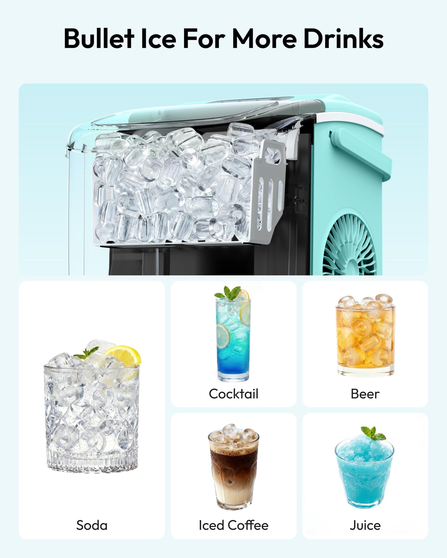 EUHOMY Countertop Ice Maker Machine with Handle, 26lbs Per Day, 9 Ice Cubes Ready in 6 Mins, Auto-Cleaning Portable Ice Maker with Basket and Scoop, for Home/Kitchen/Camping/RV (Green)