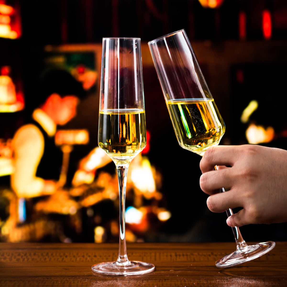BACLIFE Champagne Flutes - Hand Blown Elegant Champagne Glasses Set of 6 - Unique Gift for Birthday,Wedding, Christmas - Ideal for Wine Tasting,Daily Use - 7.5 oz, Clear 🍁 All In One Marketplace Canada