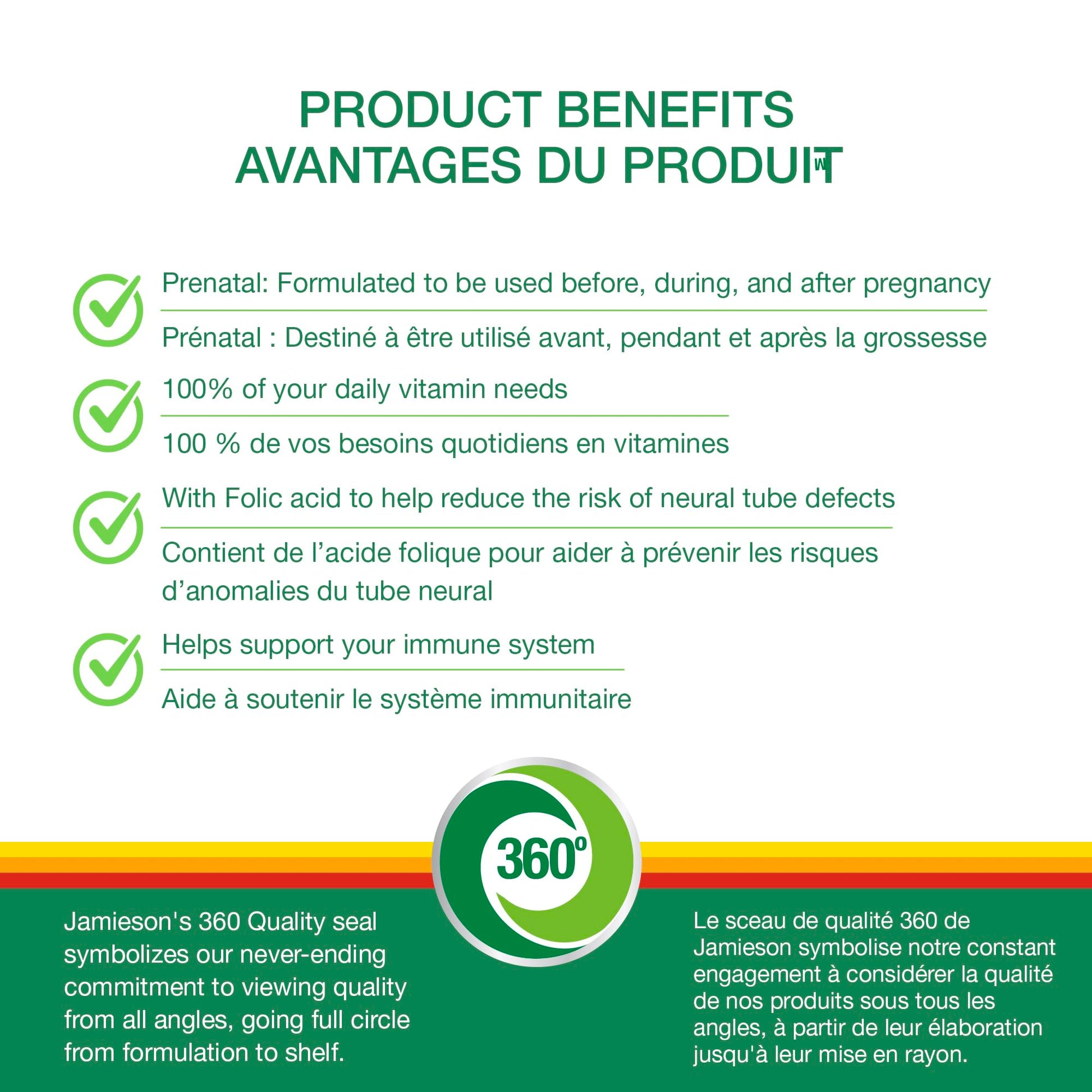 Jamieson Prenatal 100% Complete Multivitamin with Folic Acid and Iron, 100 Caplets. Formulated for Prenatal and Postnatal, and While Breastfeeding, Prevents Neural Tube Defects, One Per Day - Available at All In One Marketplace Canada