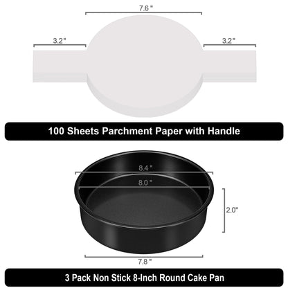 8 Inch Cake Pan, 3PCS Nonstick Baking Pans Set with 100PCS Parchment Paper 🍁 All In One Marketplace Canada