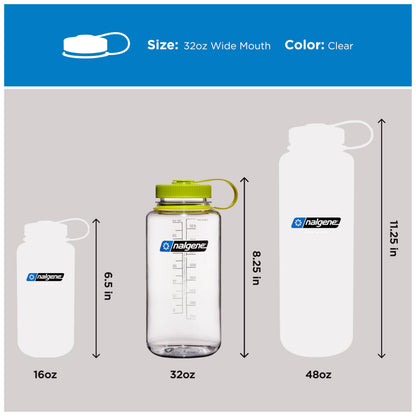 Nalgene 32 oz Wide Mouth Water Bottle, Clear