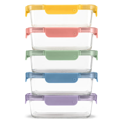 Ello Color Lock 3.4 Cup 10PC, 5 Pack Glass Meal Prep Sets Leak-Proof Glass Food Storage Containers with Airtight BPA-Free Plastic Lids, Dishwasher, Microwave, and Freezer Safe, Desert Festival 🍁 All In One Marketplace Canada Ello