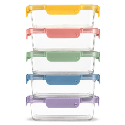 Ello Color Lock 3.4 Cup 10PC, 5 Pack Glass Meal Prep Sets Leak-Proof Glass Food Storage Containers with Airtight BPA-Free Plastic Lids, Dishwasher, Microwave, and Freezer Safe, Desert Festival 🍁 All In One Marketplace Canada Ello