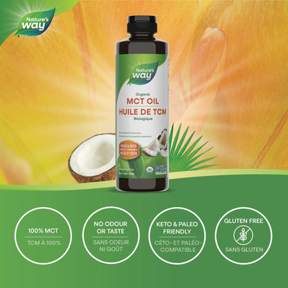 Nature's Way 100% Pure MCT Oil – Organic Coconut-Derived Medium Chain Triglycerides – No Palm or Filler Oils – Keto & Paleo Friendly – Non-GMO, Vegetarian, Gluten-Free, Flavourless – 480 mL Nature's Way