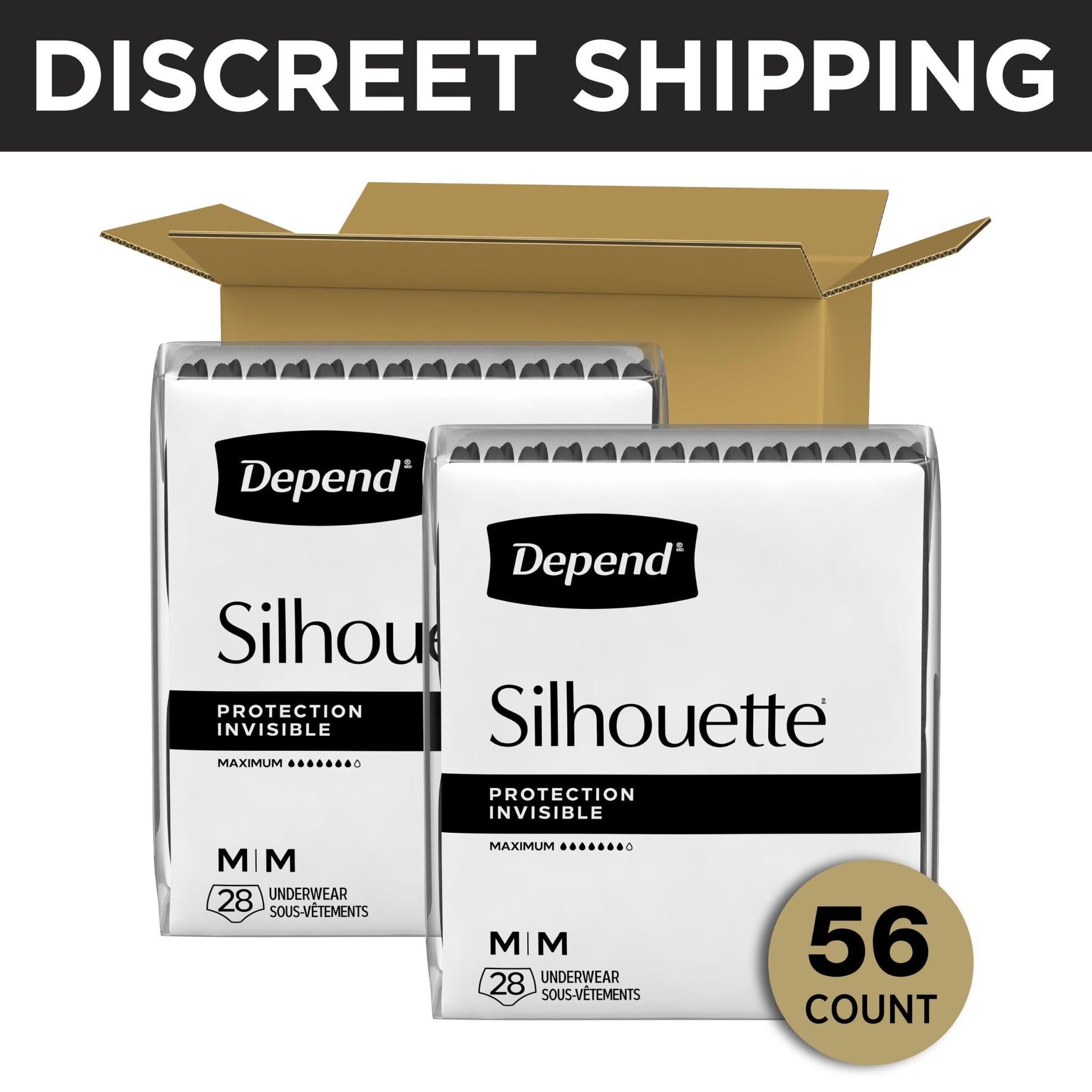 Depend Silhouette Adult Incontinence Underwear for Women, Maximum Absorbency, Medium, Pink, 56 Count (2 Packs of 28) Depend