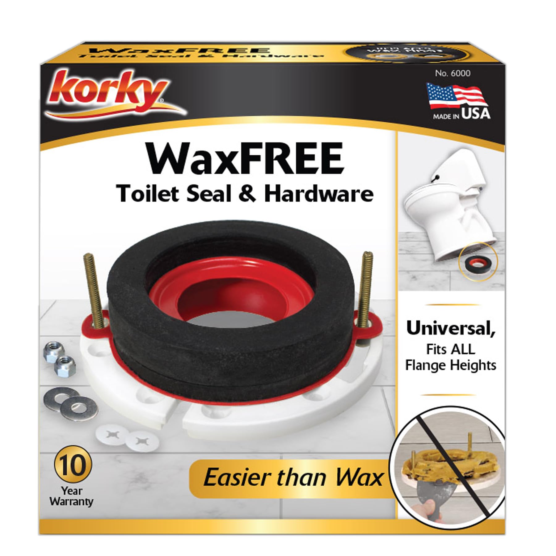 Korky 6000BP Toilet Wax Free 3" Rubber Seal Kit with Hardware, Red Korky