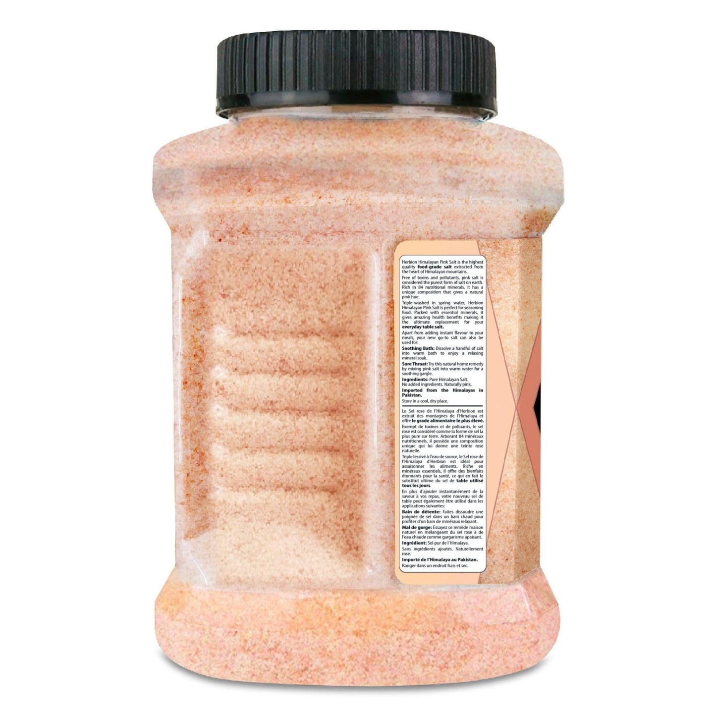 Herbion Naturals Himalayan Pink Salt - Fine Grain - 5 lb. (2.2 Kg) Unbreakable Jar - Kosher Certified - GMO-Free - Vegan - Supreme Quality - Chemical Free