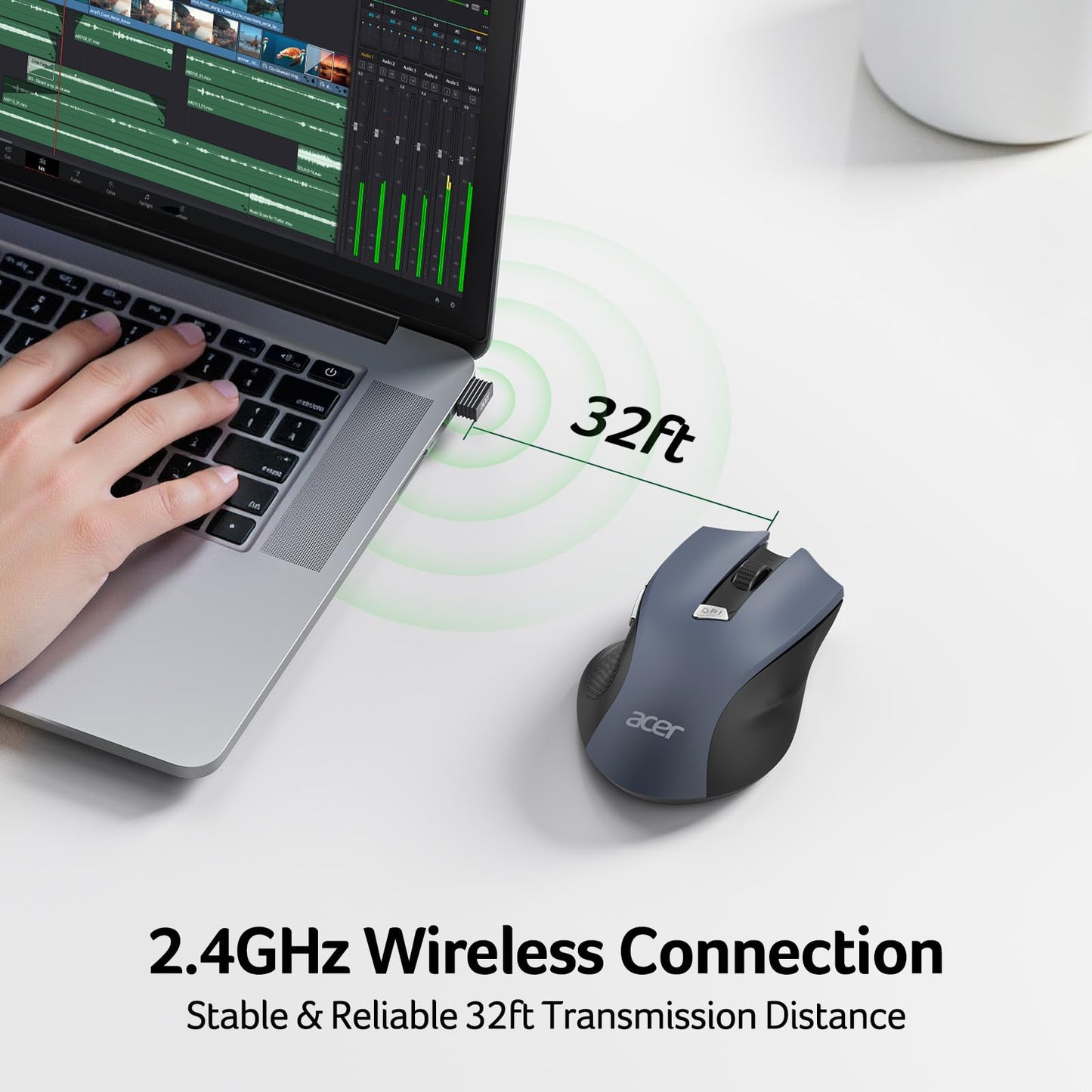Acer Wireless Mouse for Laptop, 2.4GHz Computer Mouse Wireless with USB Receiver, Portable Cordless Mice, 3 Adjustable DPI Ergo USB Mice, 6 Buttons, Medium to Large Sized Hands for PC, Laptop, Desktop - Available at All In One Marketplace Canada