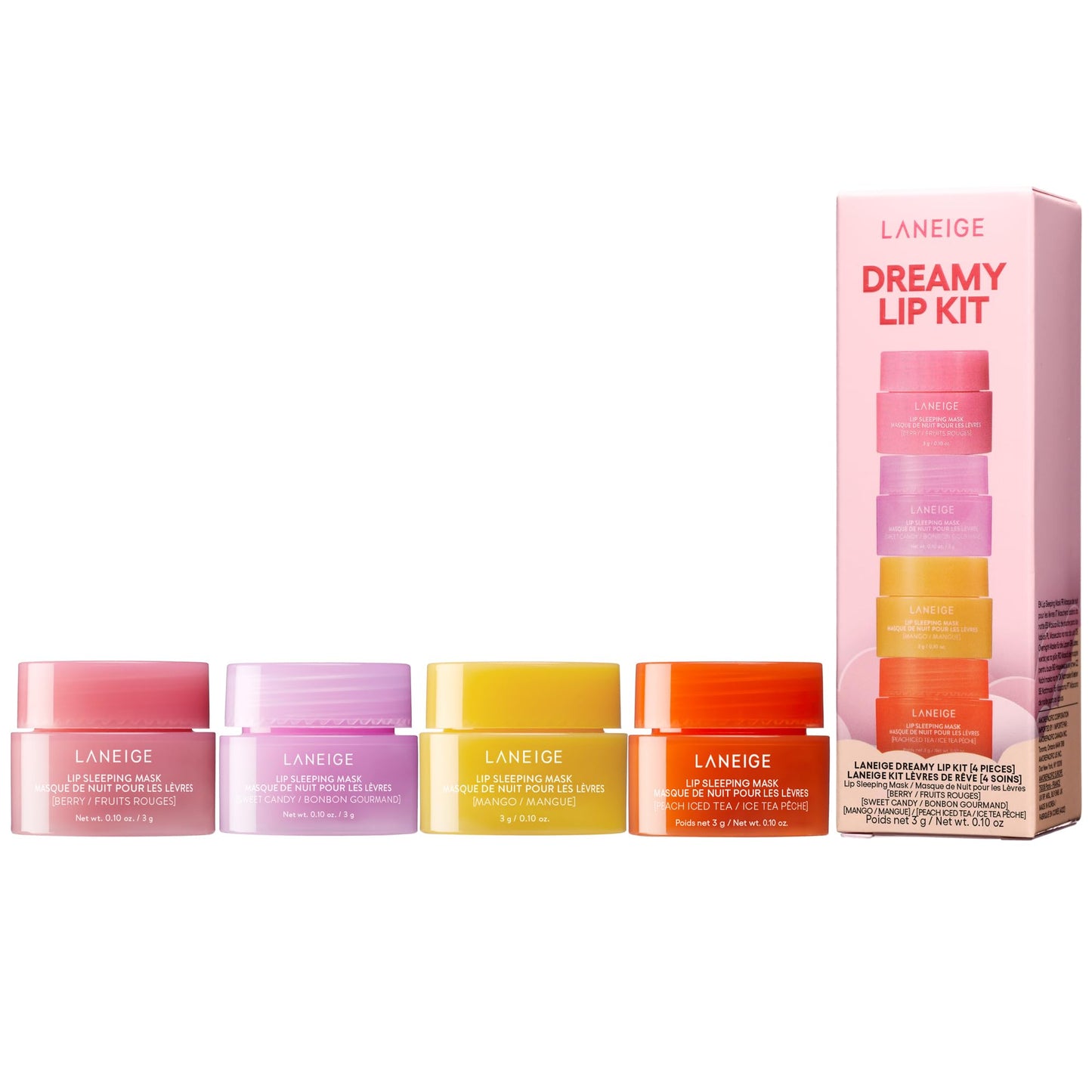 LANEIGE Dreamy Lip Kit: Lip Sleeping Mask Berry, Sweet Candy, Mango, and Peach Iced Tea, Nourish, Hydrate, Vitamin C, Shea Butter, Coconut Oil - Available at All In One Marketplace Canada