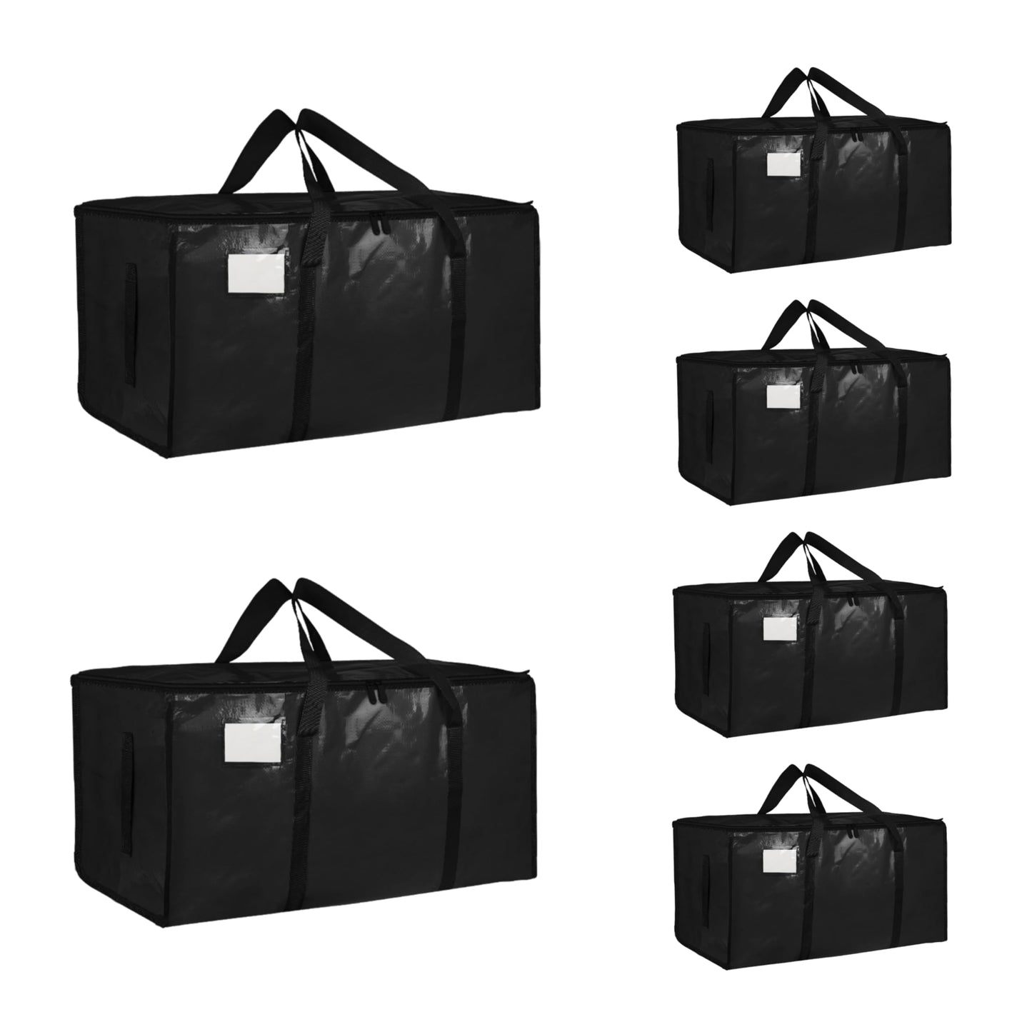 6 Pack-Extra Large Heavy Duty Moving Bags - Waterproof Storage Totes with Handles & Zippers, Foldable for College Dorm, Storage (Black)