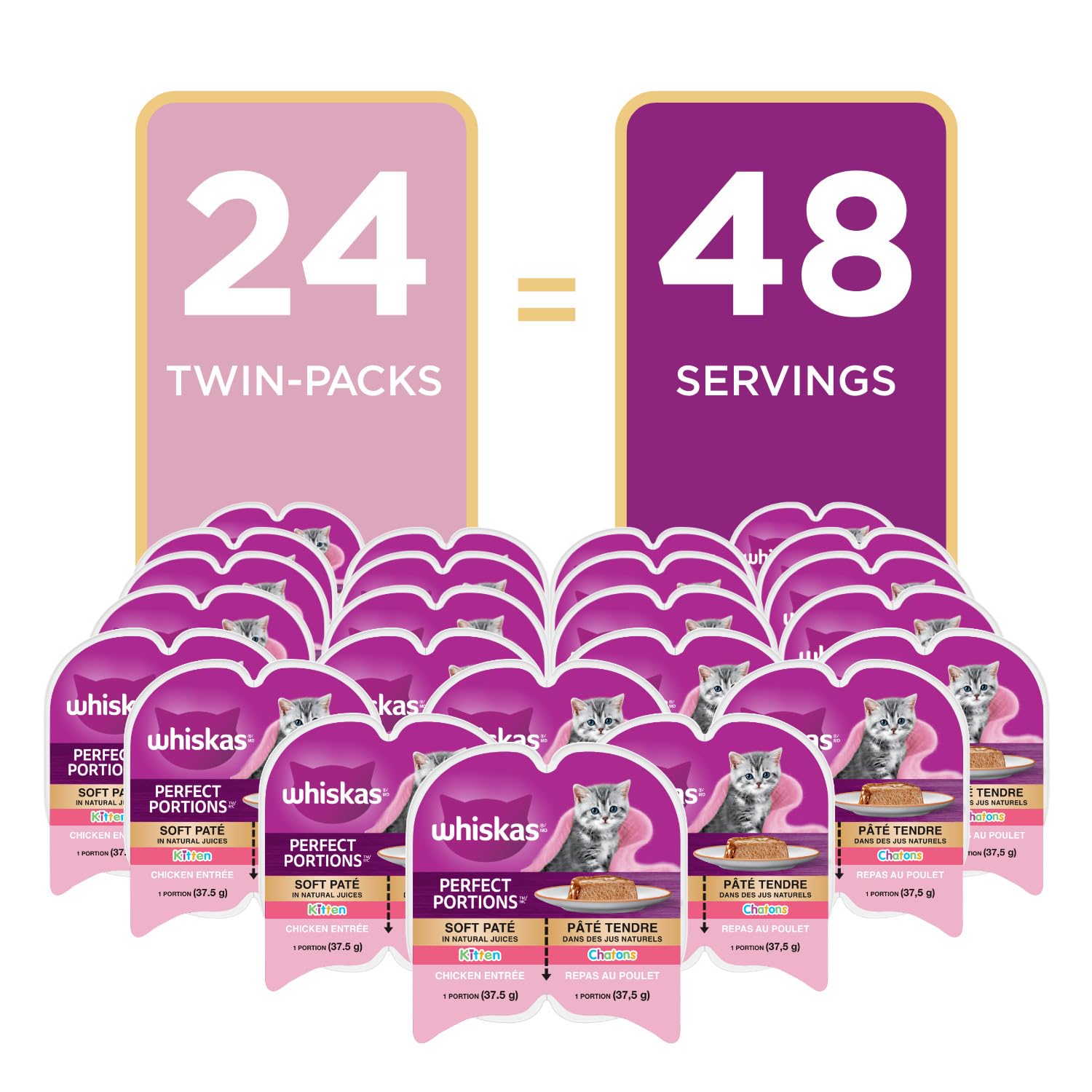WHISKAS Perfect Portions Kitten Food - Wet Cat Food Paté, Chicken Entrée, 75g (24 Pack) - Available at All In One Marketplace Canada