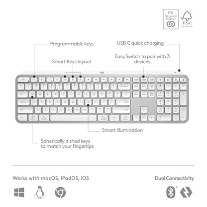Logitech MX Keys S Wireless Keyboard Low Profile Fluid Precise - Grey