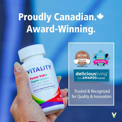 VITALITY Power Iron Supplement 45 mg – Gentle Iron, Vitamin C, B12 & Folate VITALITY