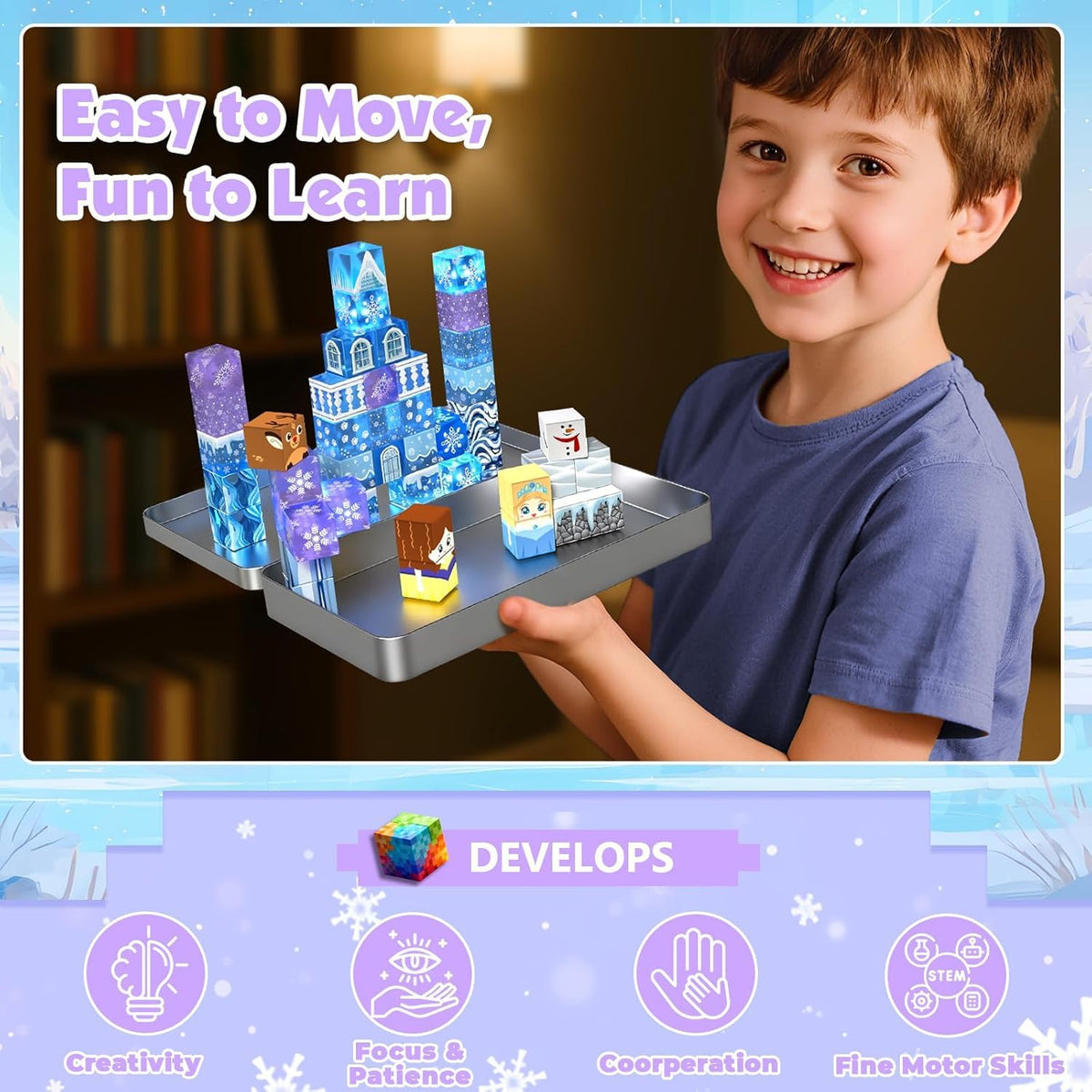 Transparent Light Up Magnetic Blocks - 45PCS Travel Toys for Kids Ages 4 5 6 7+ Magnetic Tin Box Magnet Building Princess Blue Snow Castle Build STEM Learning Toys Christmas Birthday Girls Toddlers 3+ 🍁 All In One Marketplace Canada