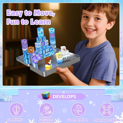 Transparent Light Up Magnetic Blocks - 45PCS Travel Toys for Kids Ages 4 5 6 7+ Magnetic Tin Box Magnet Building Princess Blue Snow Castle Build STEM Learning Toys Christmas Birthday Girls Toddlers 3+ 🍁 All In One Marketplace Canada