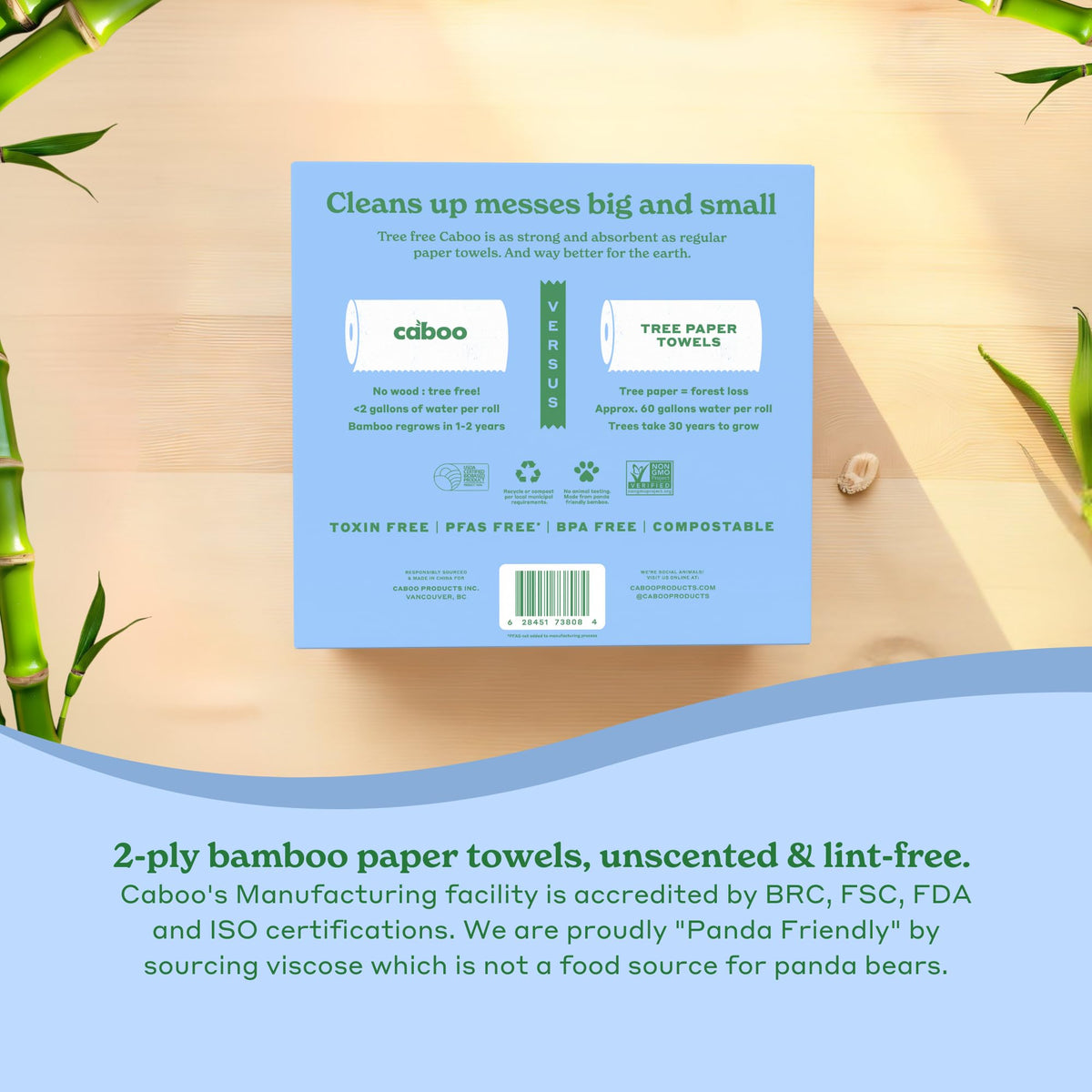 Caboo Tree Free Paper Towels, Sustainable, Toxin Free, 6 Family Size Rolls