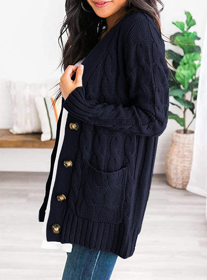 PRETTYGARDEN Women's Cable Knit Cardigan Sweaters Fall(Navy,L) 🍁 All In One Marketplace Canada
